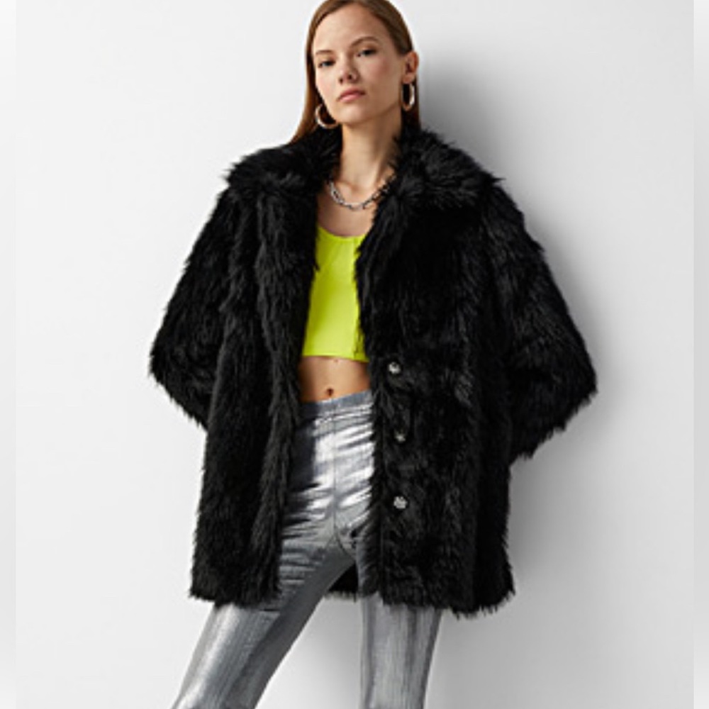NWT Glamorous Black faux-fur coat